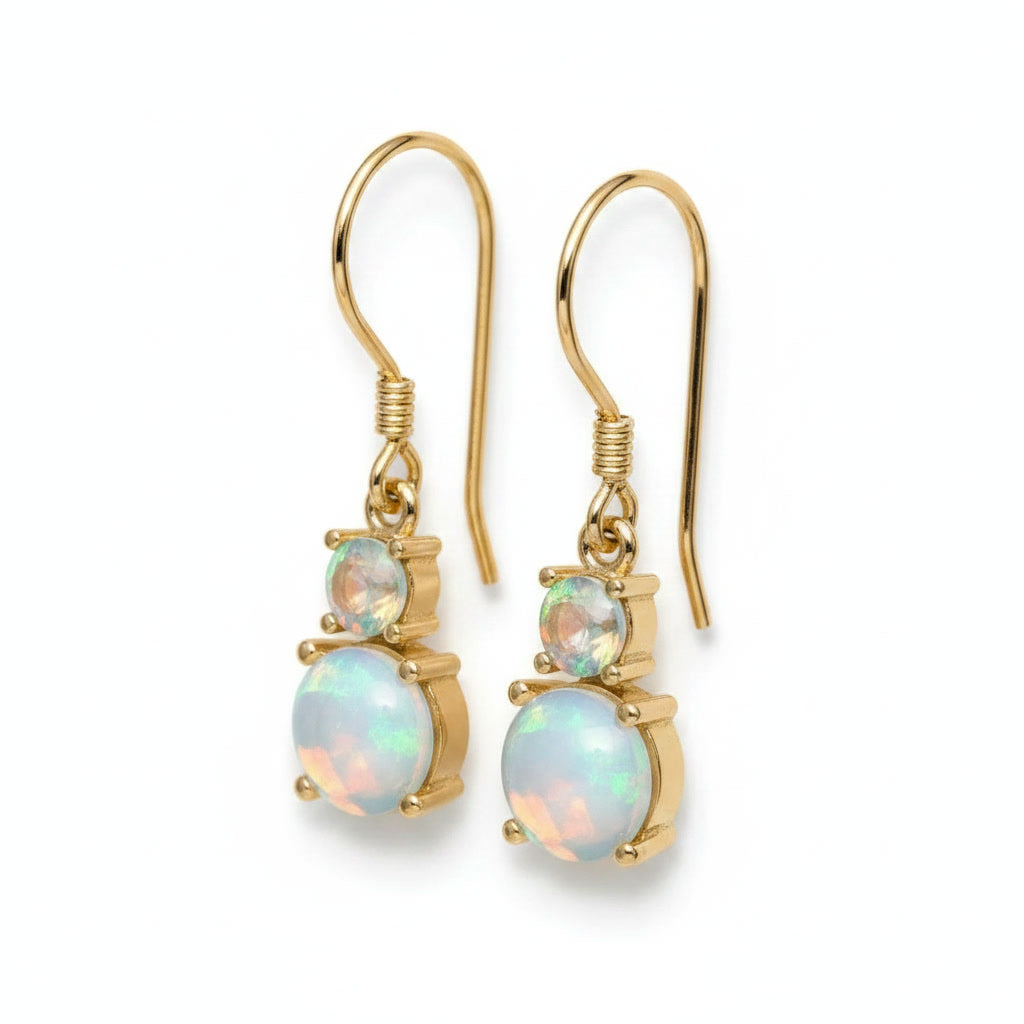 Fire Opal Dangle Earrings 6mm 925 Sterling Silver