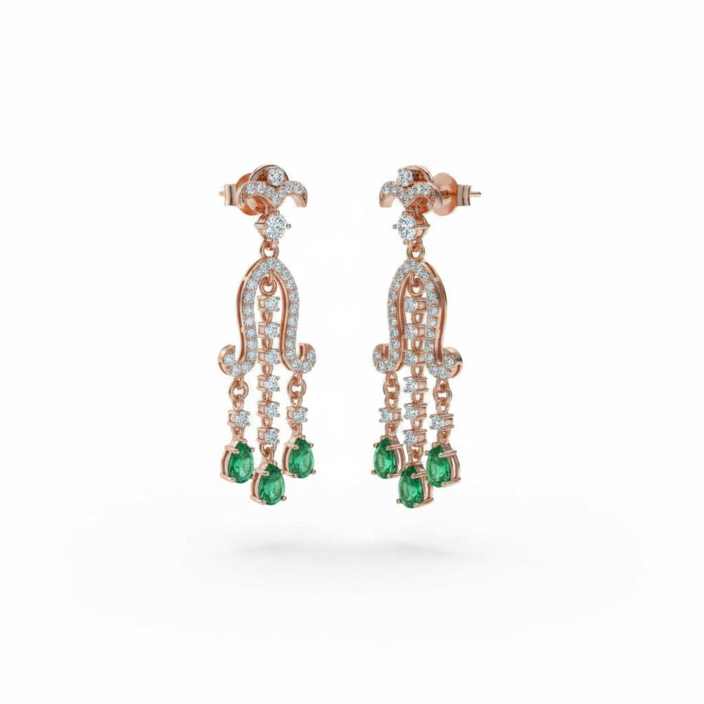 Natural Colombian Emerald Chandelier Earrings 3x4mm