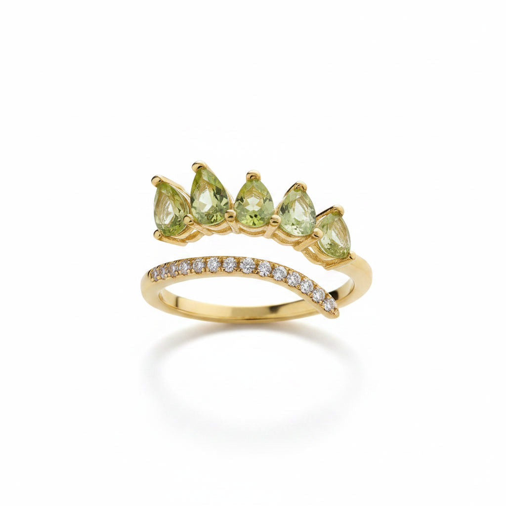Natural Peridot Gemstone Pear Cut Band Ring, August Birthstone Peridot Ring