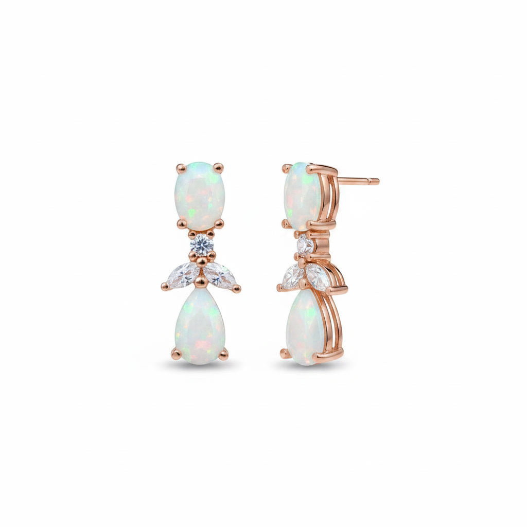 Elegant Opal Stud Earrings, Natural Fire Opal Drop Earrings 4x6mm