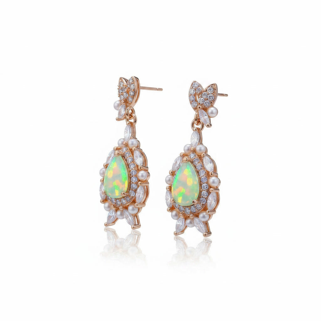 Fire Opal Dangle Earrings, Natural Fire Opal Dangle Earrings Sterling Silver