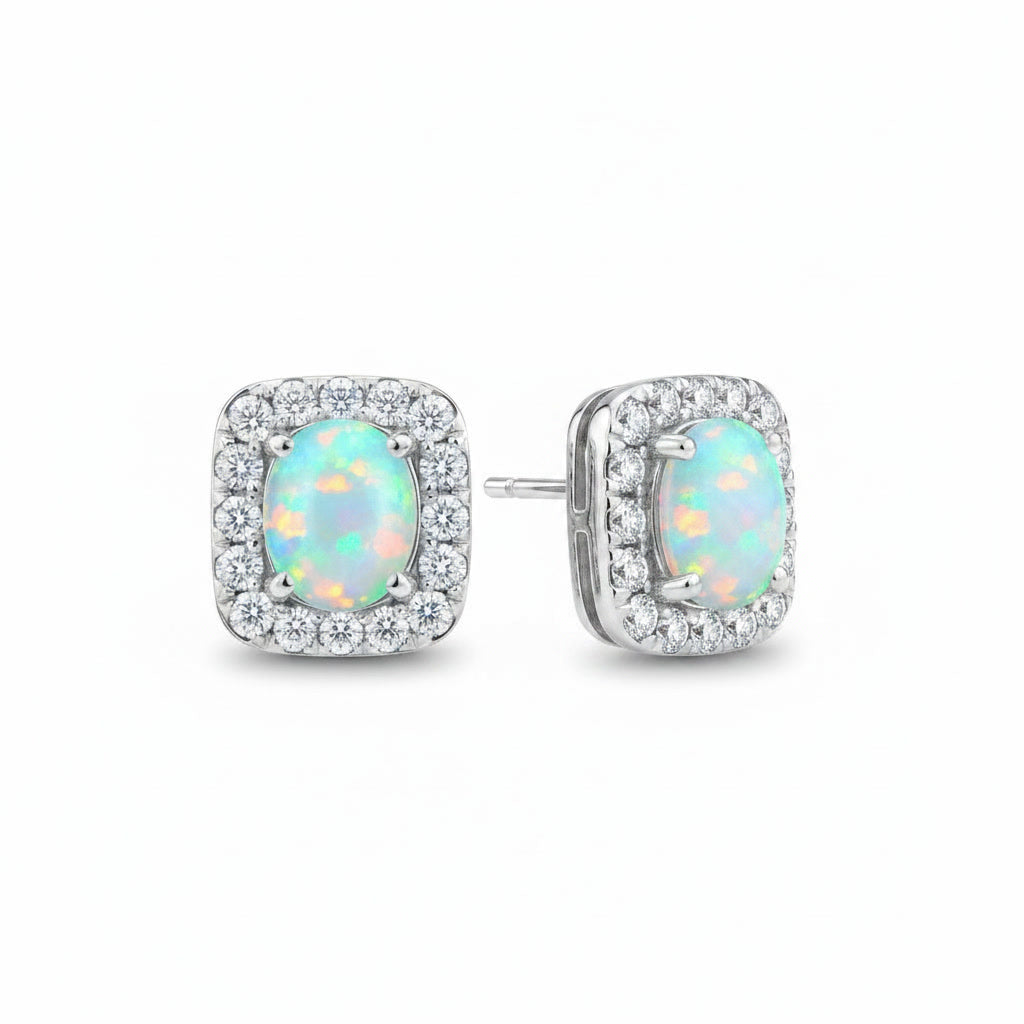Australian Fire Opal Square Stud Earrings 4x5mm