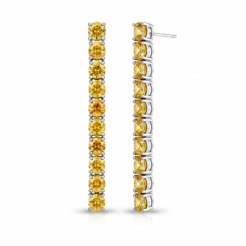 Natural Citrine Dangle Earrings 3mm VVS Grade 925 Sterling Silver