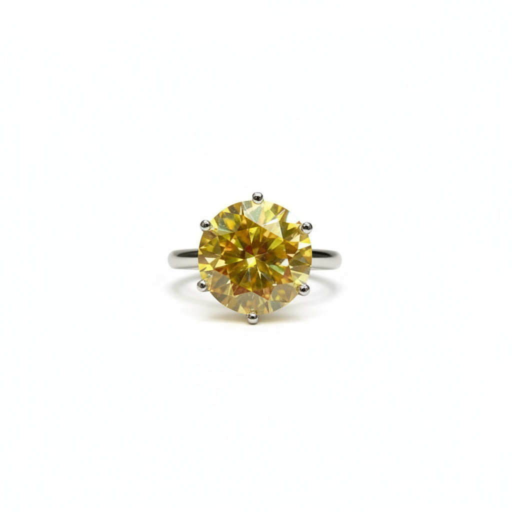 5 Carat Round Cut Yellow Moissanite Ring, 925 Sterling Silver Moissanite Ring