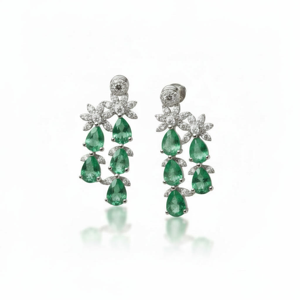 Colombian Emerald Cluster Earrings, Emerald Earrings For Women