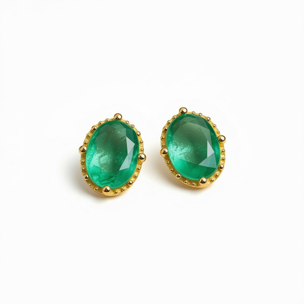 Bright Green Emerald Stud Earrings 5x7mm, Natural Colombian Emerald