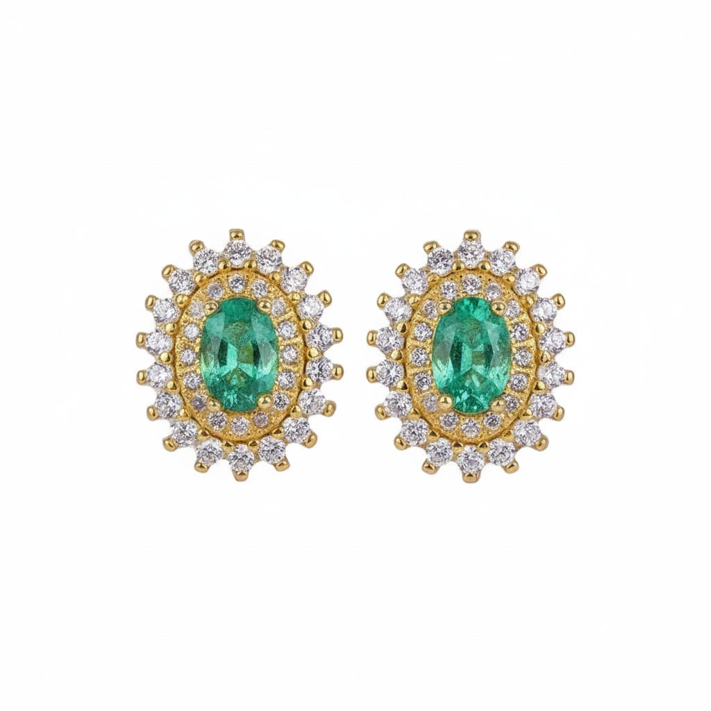 Colombian Emerald Cluster Stud Earrings 4x6mm