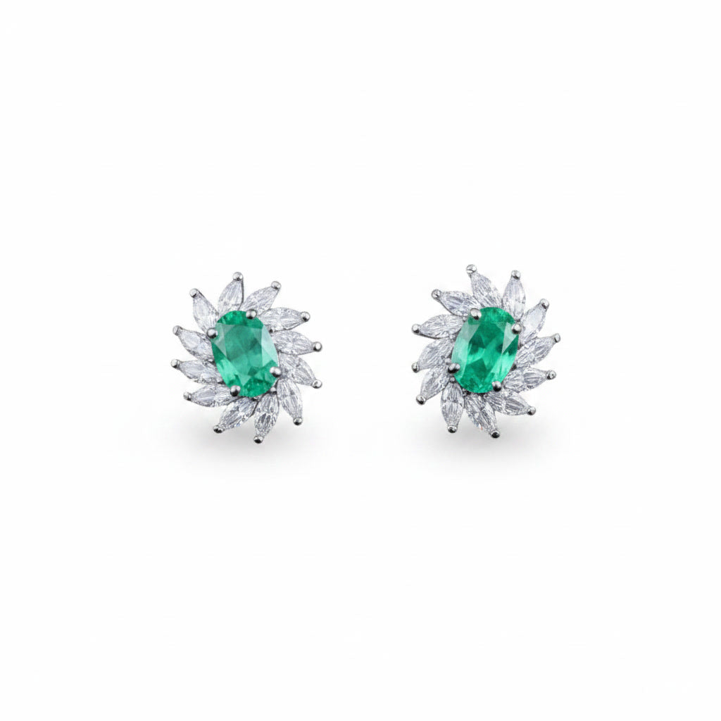 Colombian Emerald Cluster Stud Earrings, Natural Emerald Stud Earrings 4x6mm