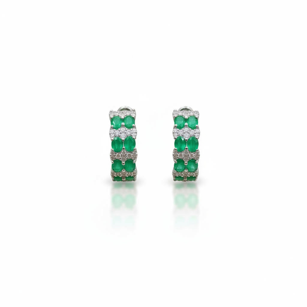 Natural Emerald Clip Earrings 3x4mm Platinum Plated Silver