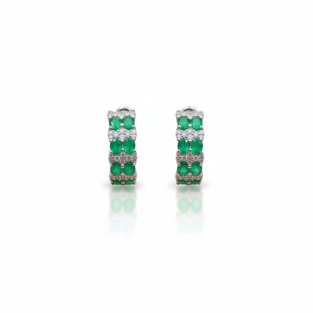 Natural Emerald Clip Earrings 3x4mm Platinum Plated Silver