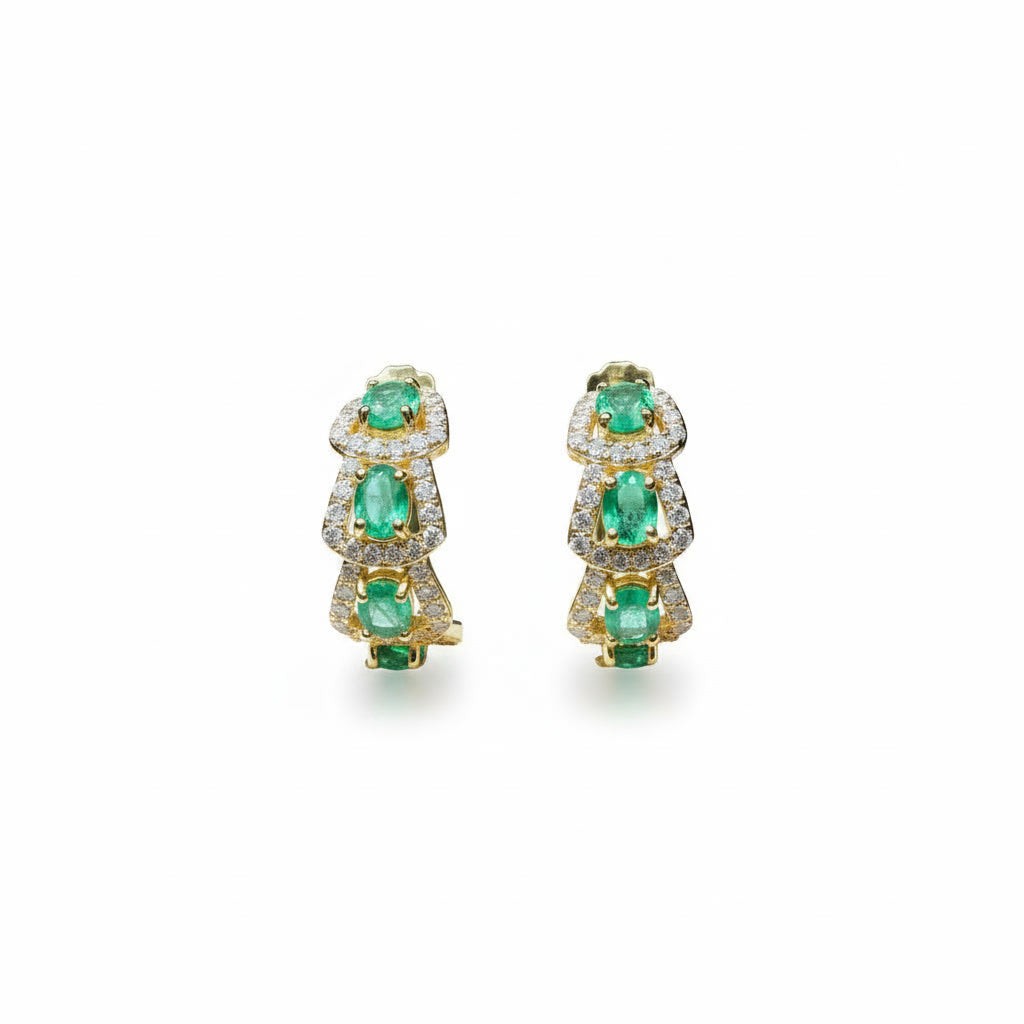 Natural Emerald Hoop Earrings 14k Gold Plated, Emerald Jewelry