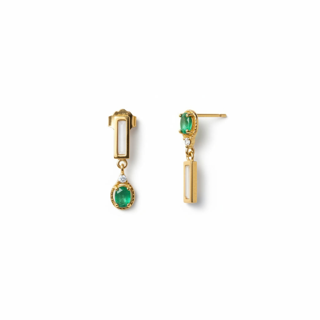 Dainty Emerald Dangle Earrings 3x4mm 925 Sterling Silver