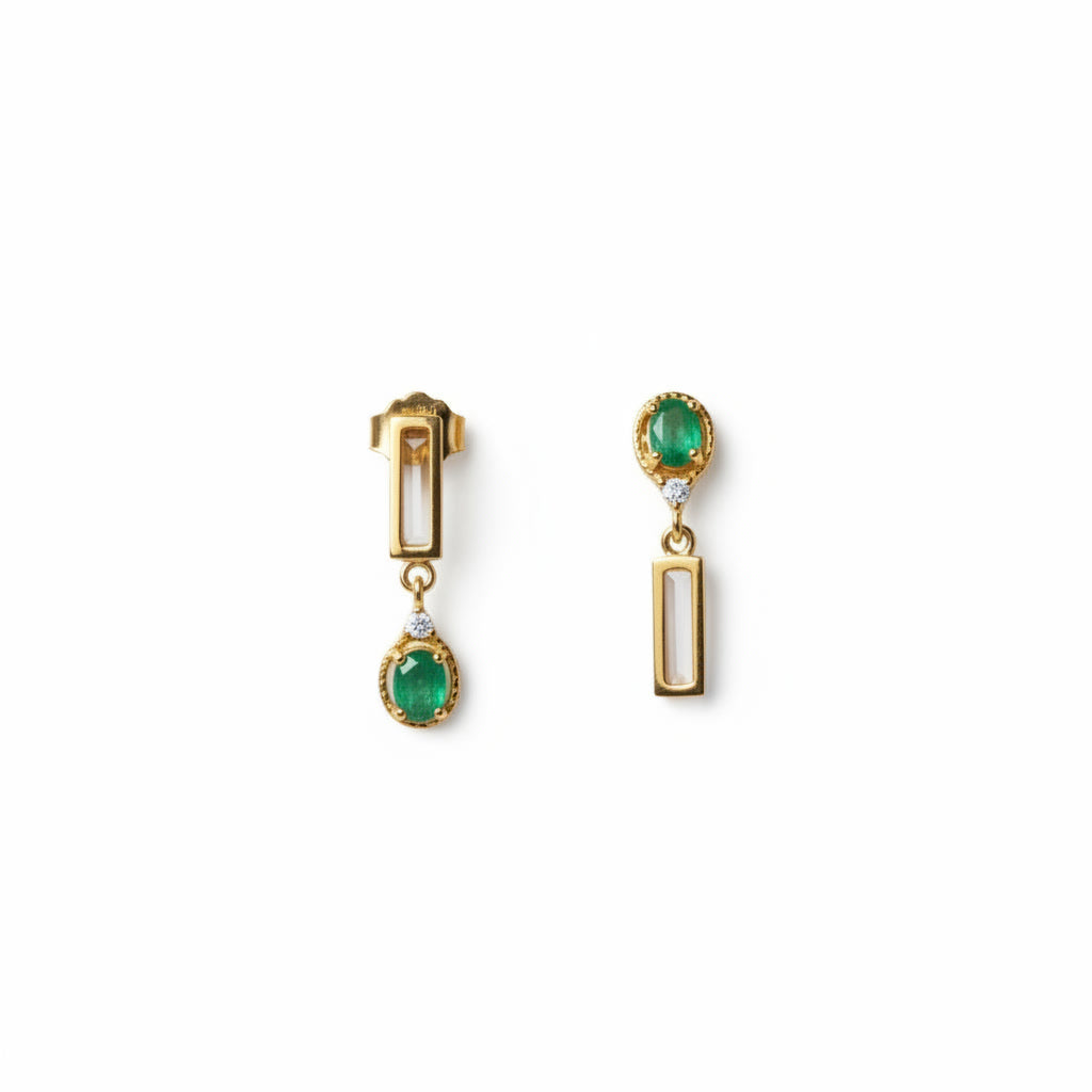 Dainty Emerald Dangle Earrings 3x4mm 925 Sterling Silver