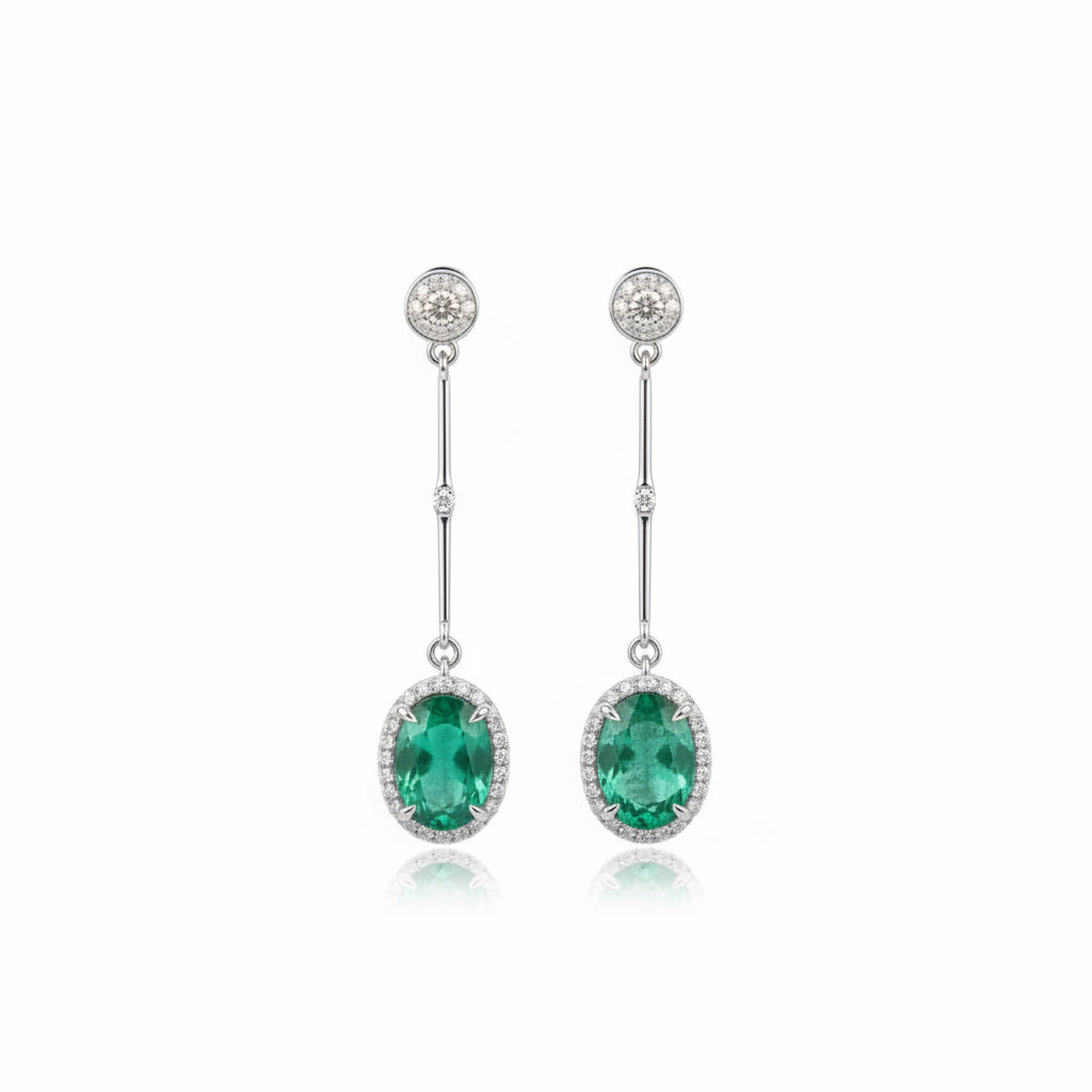 Emerald Drop Dangle Earrings 4x6mm 925 Sterling Silver with Platinum
