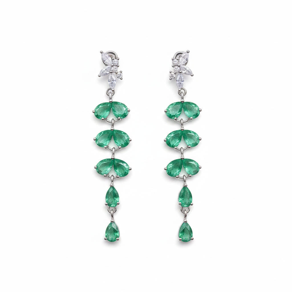 Natural Emerald Drop Dangle Leaflet Earrings 3x4mm