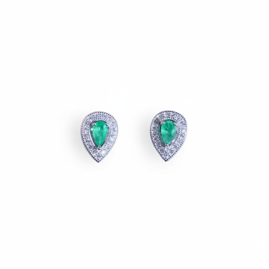 Colombian Emerald Stud Earrings Pear Cut 3x5mm 925 Sterling Silver