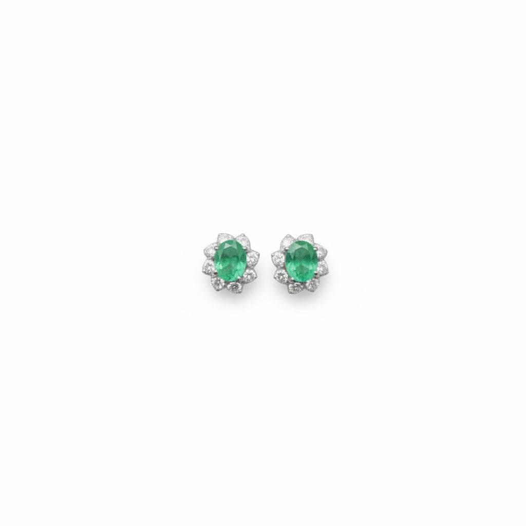 Natural 4x5mm Colombian Emerald Stud Earrings 925 Sterling Silver