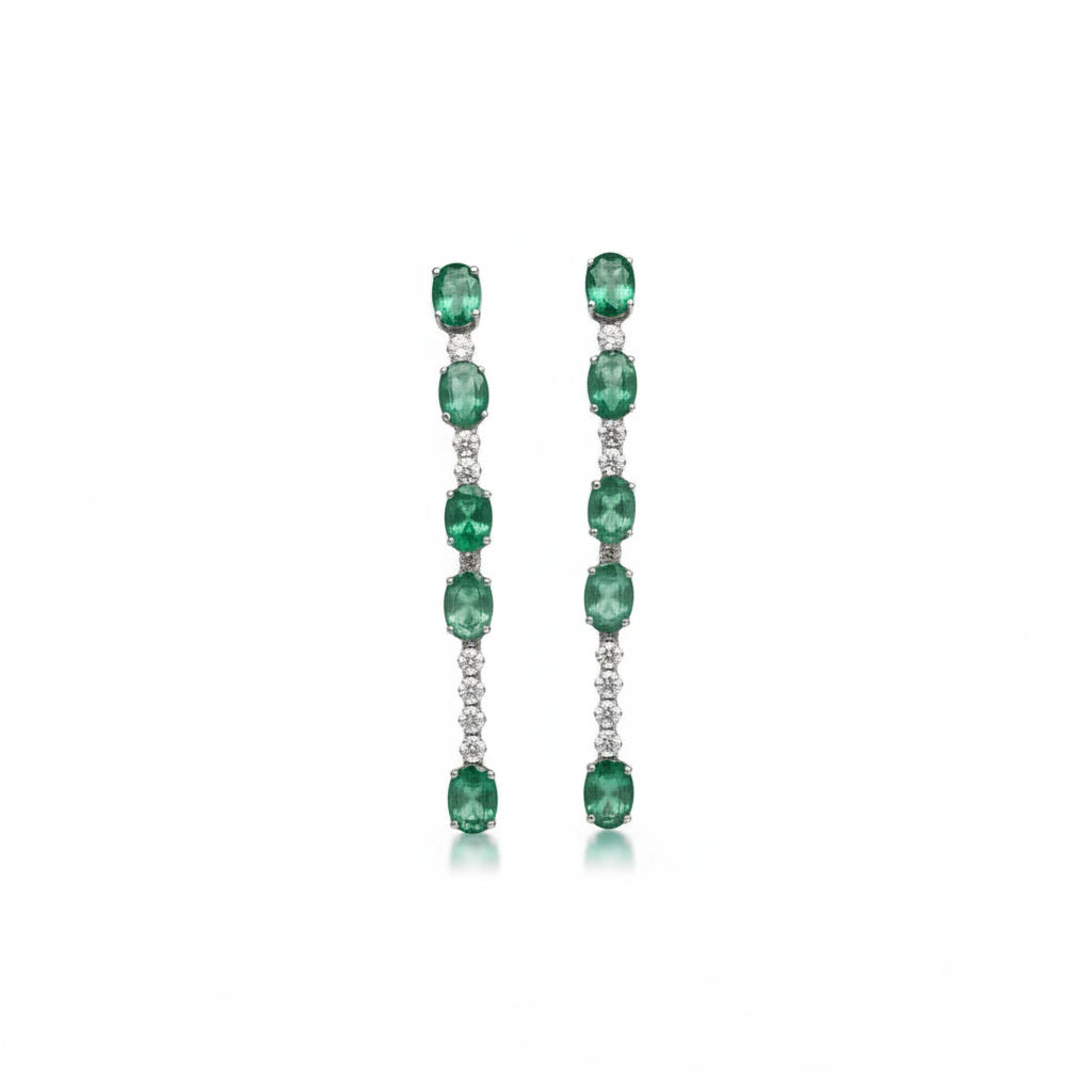 Bright Green Emerald Drop Dangle Earrings VVS Grade 925 Sterling Silver