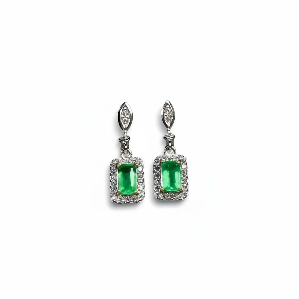 Emerald Cut Colombian Emerald Dangle Earrings 3x5mm
