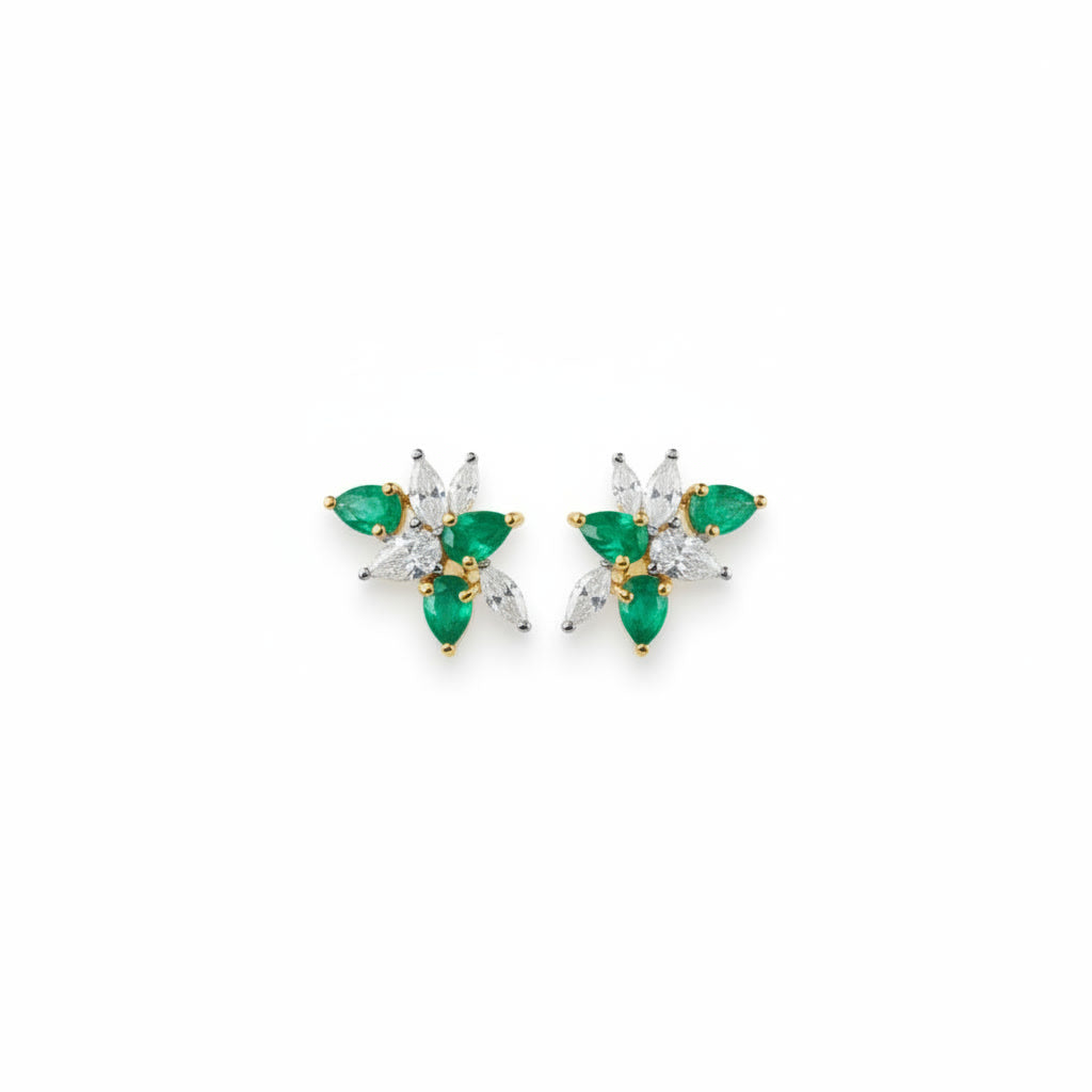 Natural Emerald Pear Cut Cluster Earrings 3x4mm VVS Grade