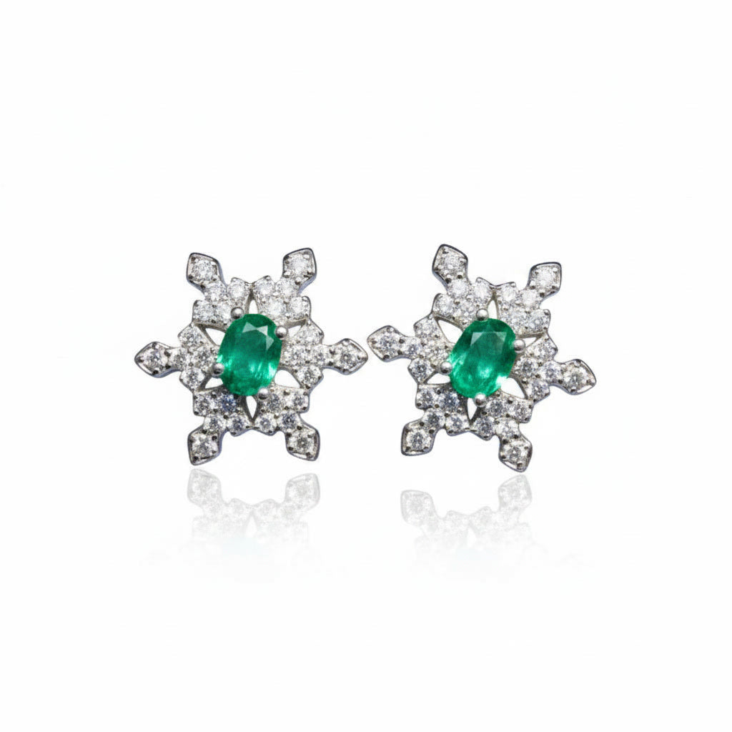 Zambian Emerald Snowflake Earirngs 3x4mm Platinum Plated