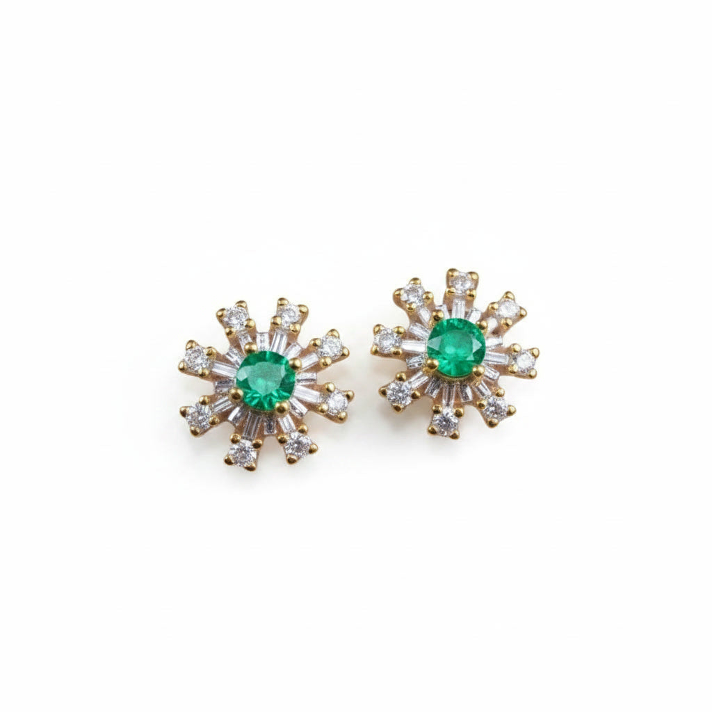Colombian Emerald Dainty Flower Earrings