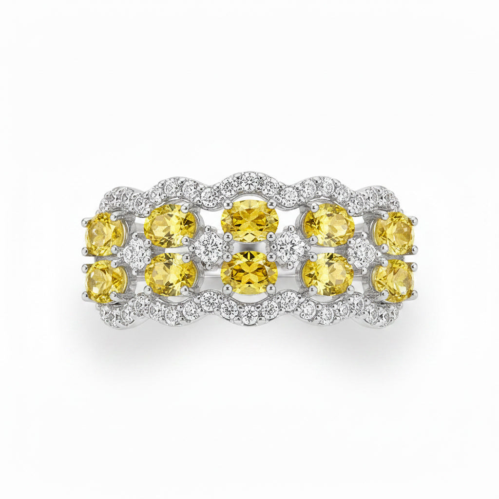 Top view of natural yellow citrine double row band ring