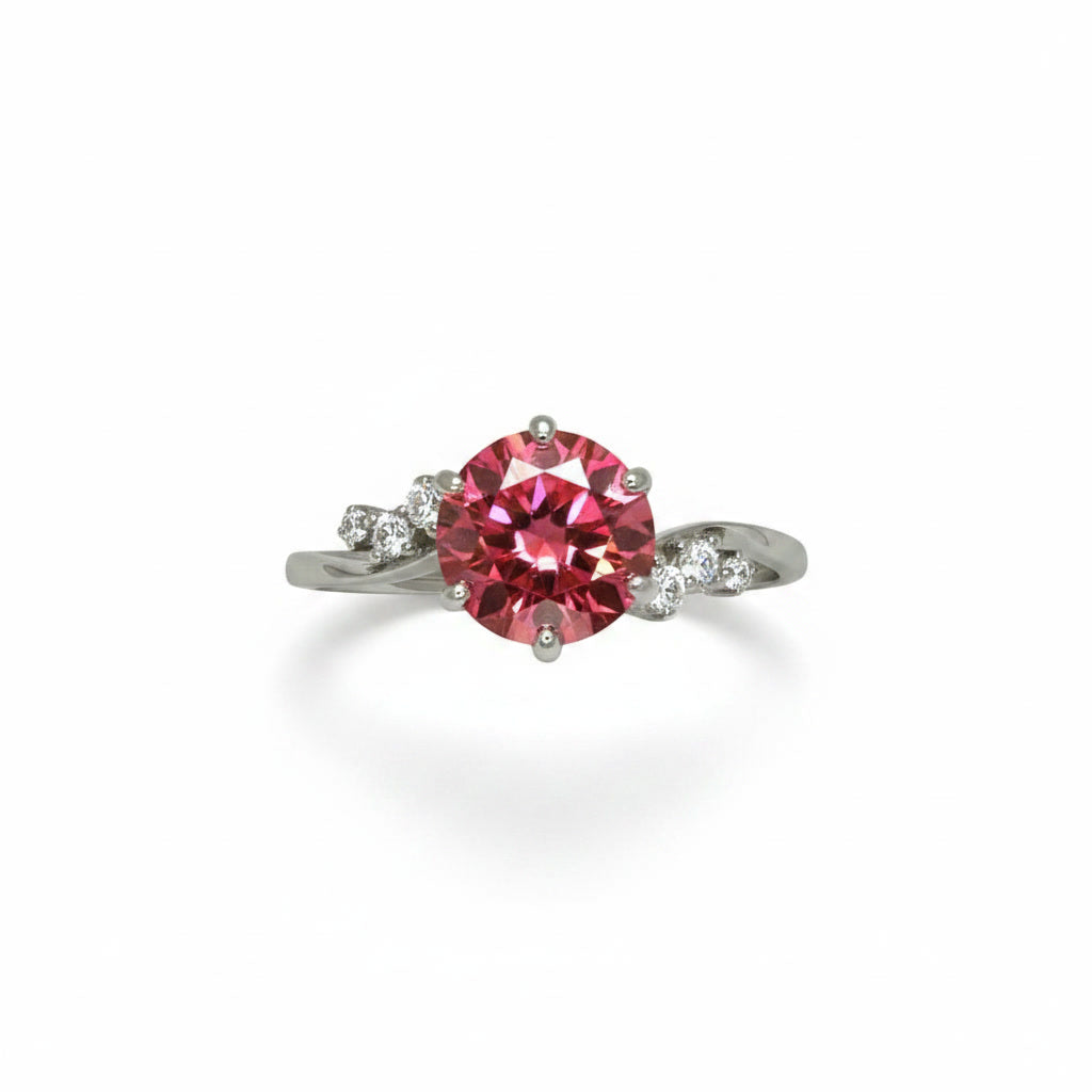 VVS1 Round Brilliant Cut 2CT Red Moissanite Ring