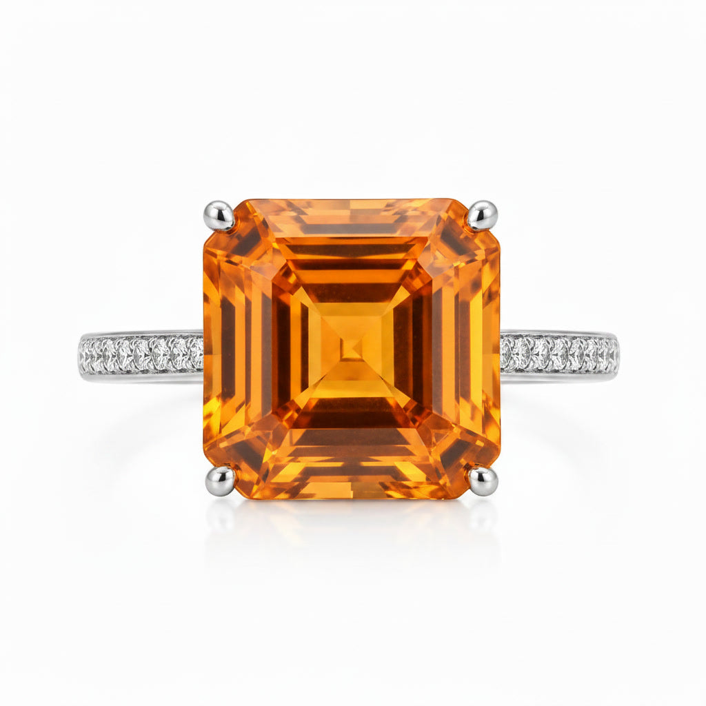 Top view of 12mm natural citrine Asscher cut statement ring