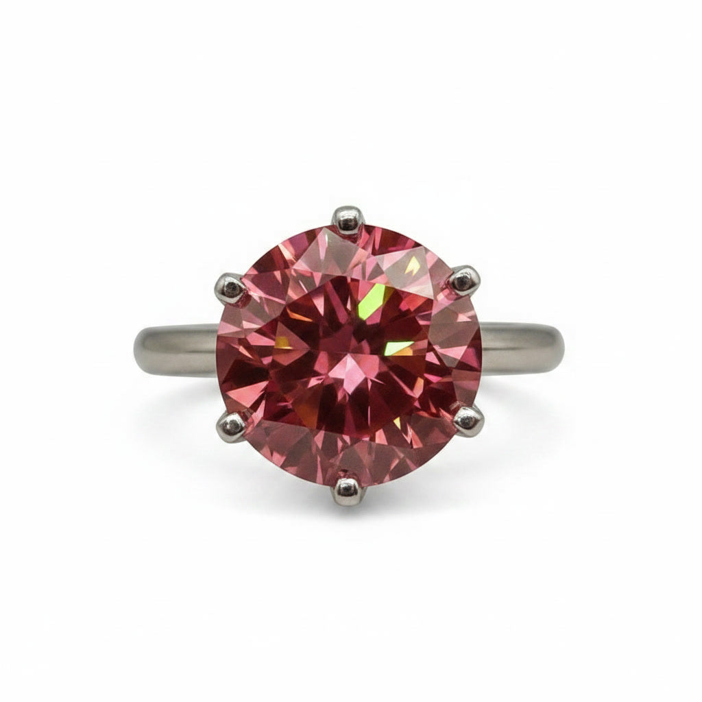 5CT VVS1 Round Brilliant Cut Red Moissanite Ring