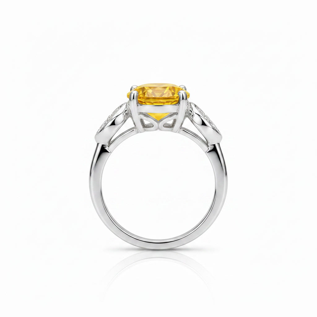 Side profile of 8mm natural citrine ring in 925 sterling silver