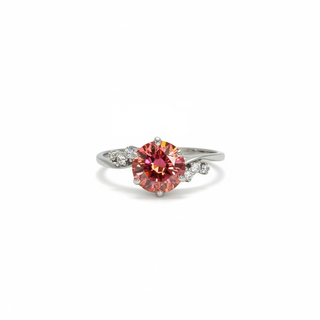 VVS1 Round Brilliant Cut 2CT Red Moissanite Ring