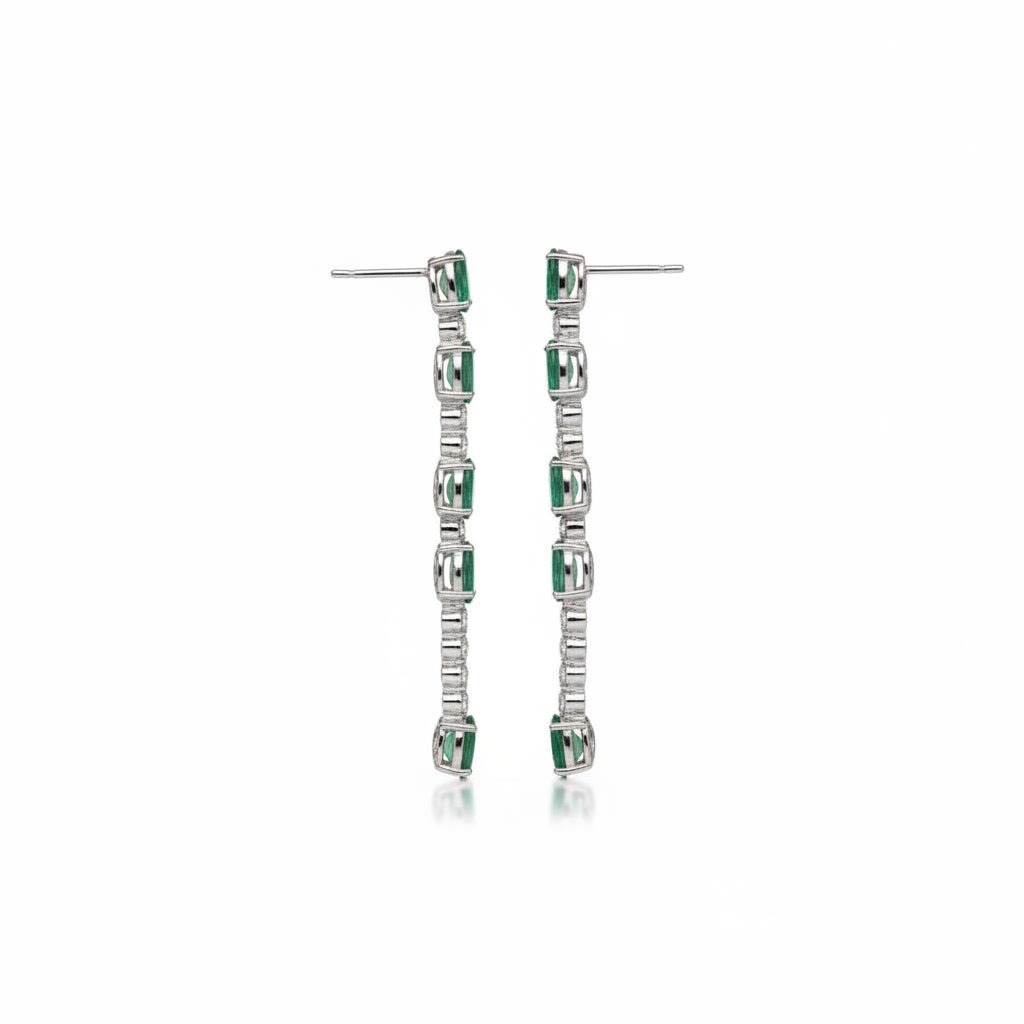Bright Green Emerald Drop Dangle Earrings VVS Grade 925 Sterling Silver