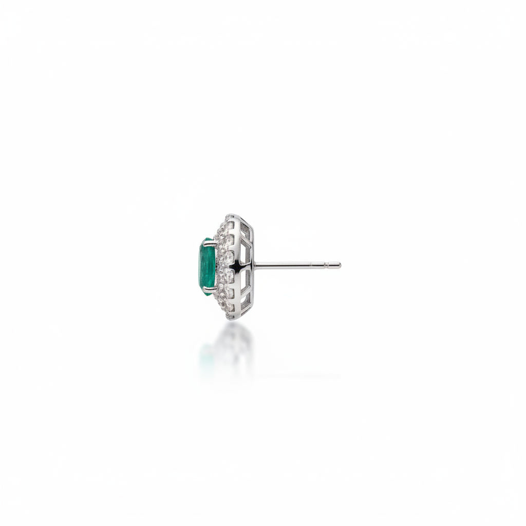 Emerald Cluster Stud Earrings 5x7mm Platinum Plated Silver