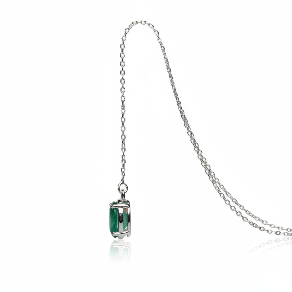Natural Emerald Chain Dangle Earrings 4x6mm Platinum or Gold Plated, Emerald