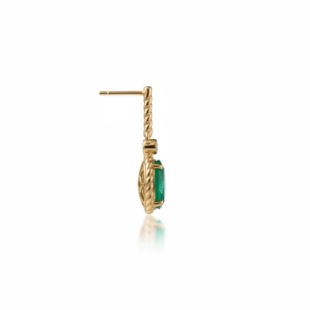 Natural Emerald Drop Dangle Earrings 4x6mm 925 Sterling Silver