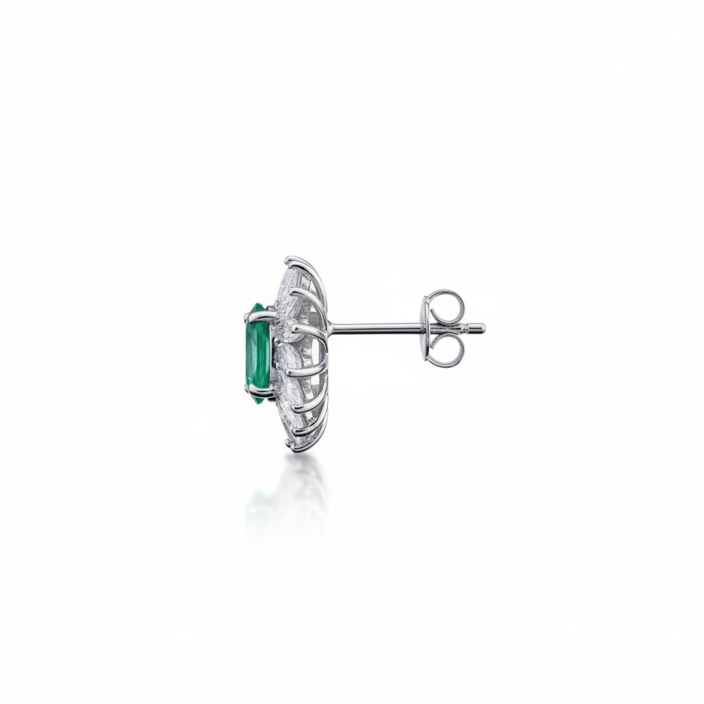 Colombian Emerald Cluster Stud Earrings, Natural Emerald Stud Earrings 4x6mm