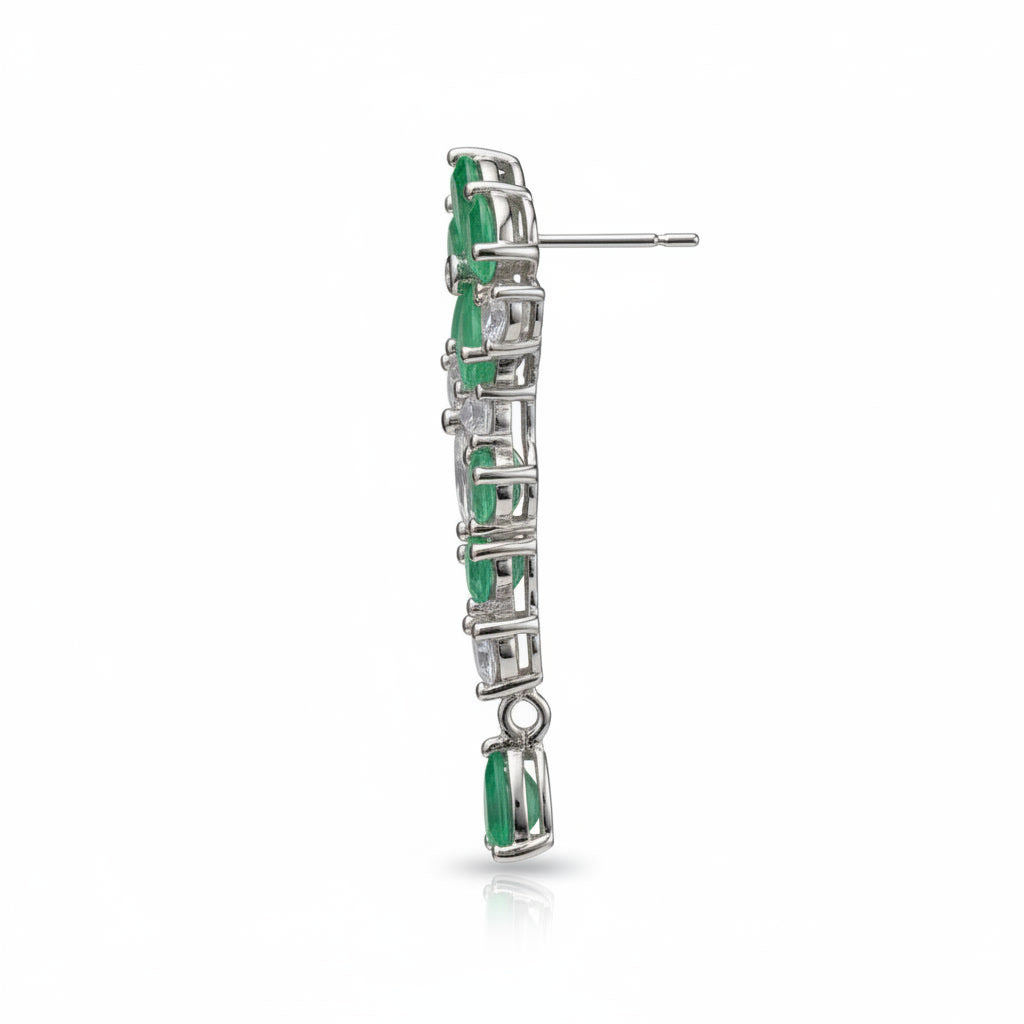 Colombian Emerald Flower Dangle Earrings, Women's Natural Emerald Earrings