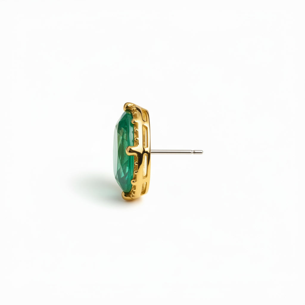 Bright Green Emerald Stud Earrings 5x7mm, Natural Colombian Emerald