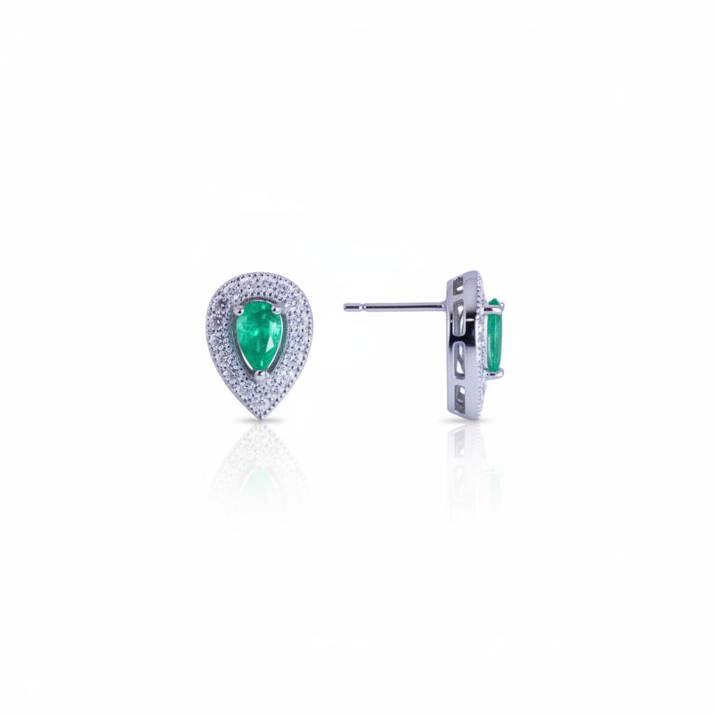 Colombian Emerald Stud Earrings Pear Cut 3x5mm 925 Sterling Silver