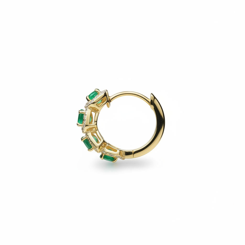 Natural Emerald Hoop Earrings 14k Gold Plated, Emerald Jewelry