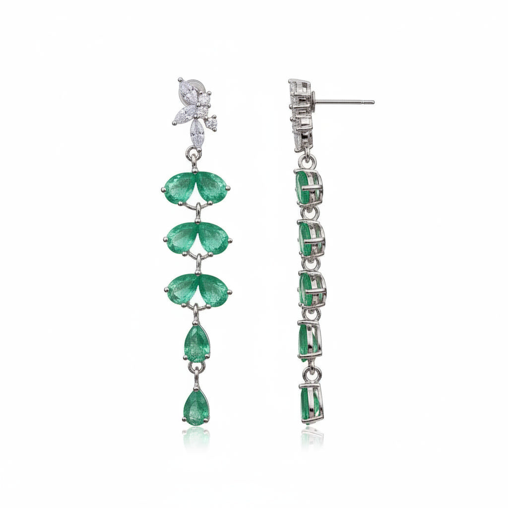 Natural Emerald Drop Dangle Leaflet Earrings 3x4mm
