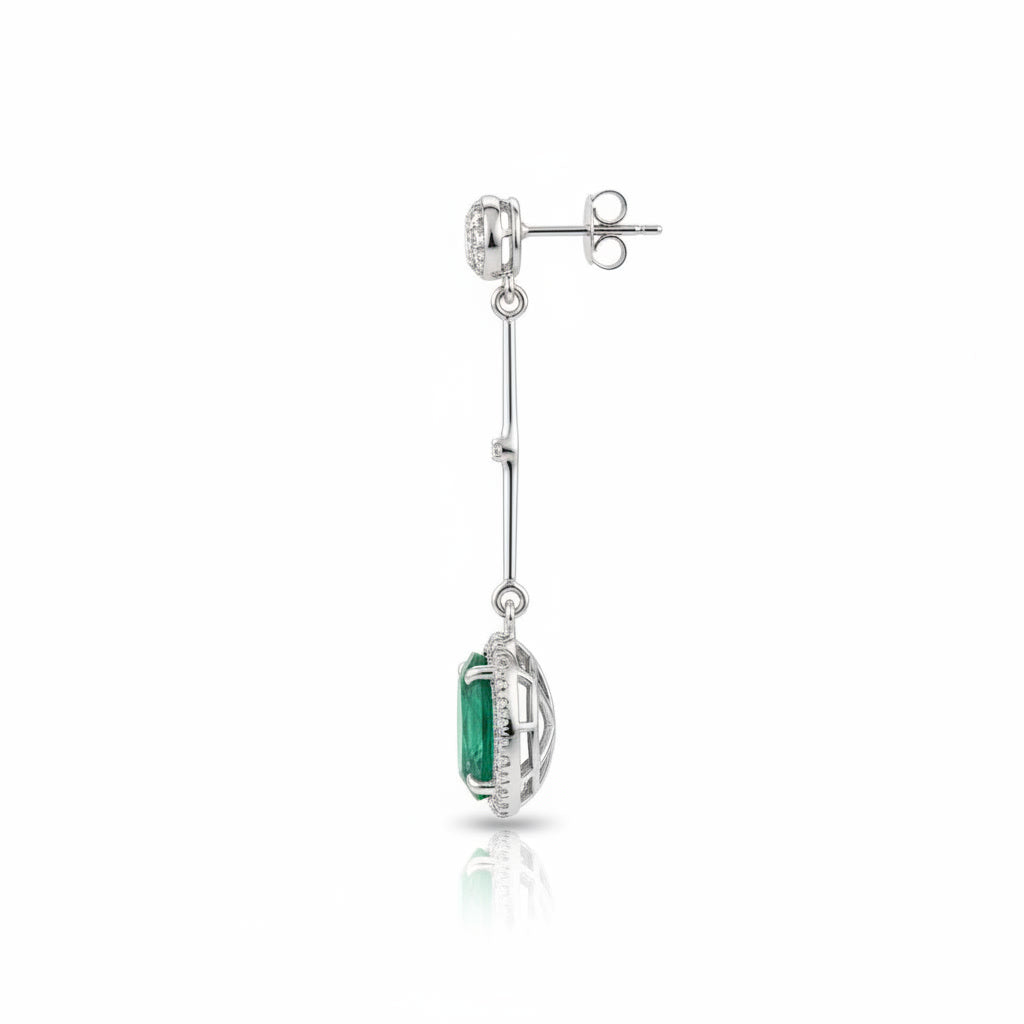 Emerald Drop Dangle Earrings 4x6mm 925 Sterling Silver with Platinum