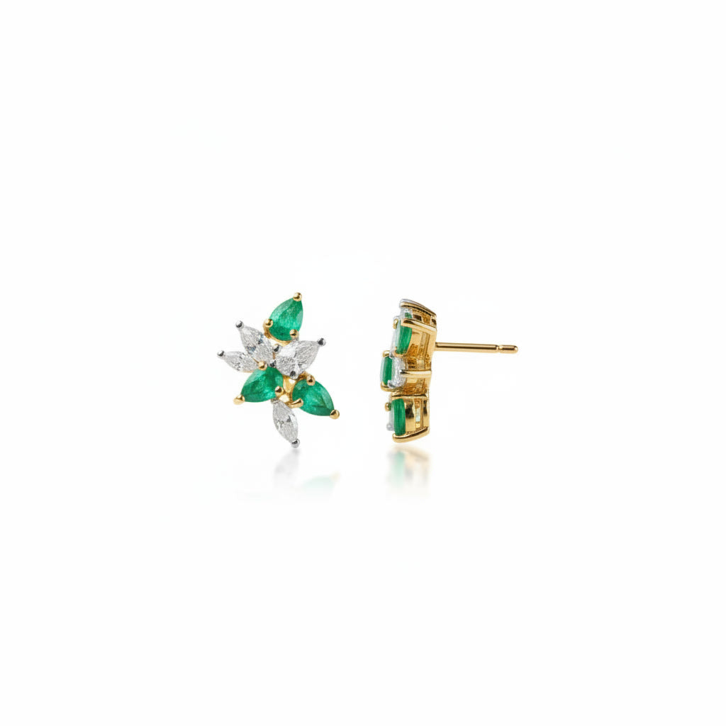 Natural Emerald Pear Cut Cluster Earrings 3x4mm VVS Grade