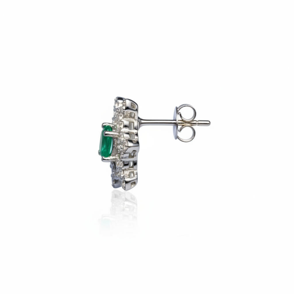 Zambian Emerald Snowflake Earirngs 3x4mm Platinum Plated