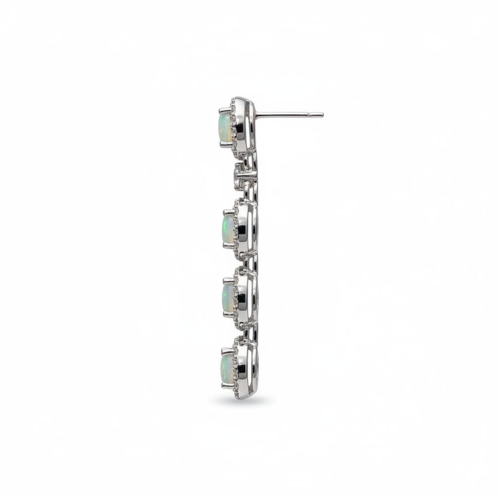 Australian White Opal Dangle Earrings 4x6mm 925 Sterling Silver
