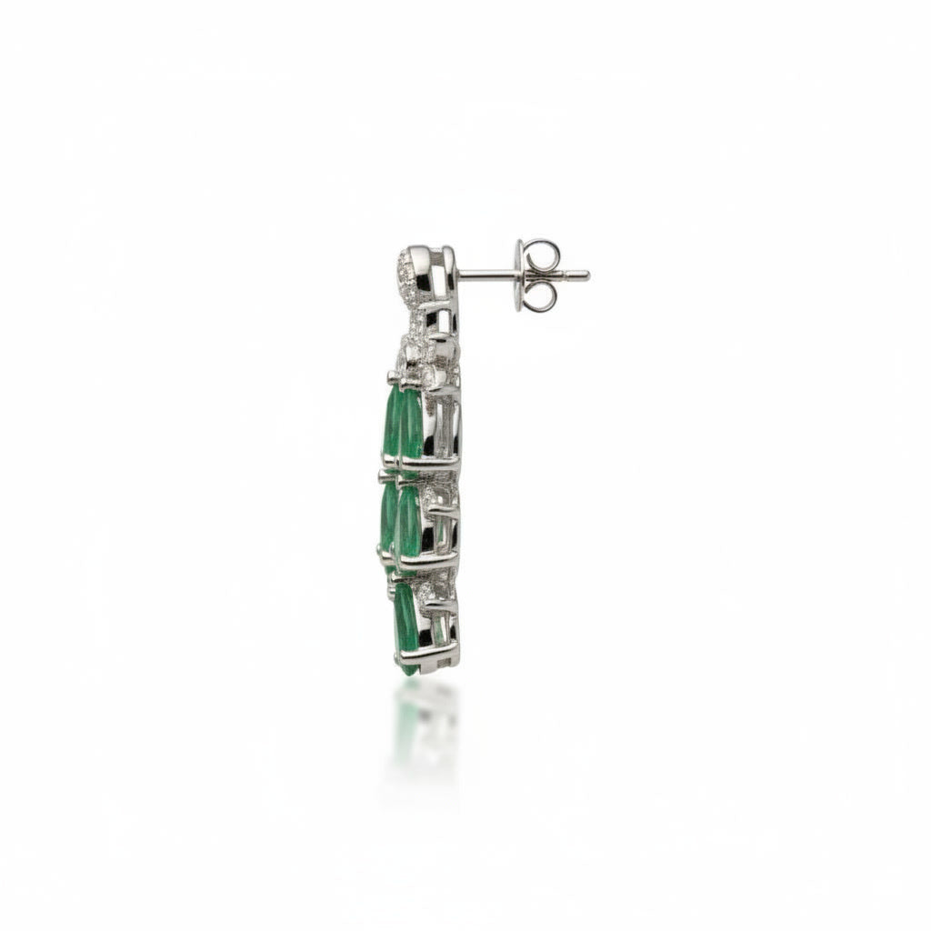 Colombian Emerald Cluster Earrings, Emerald Earrings For Women