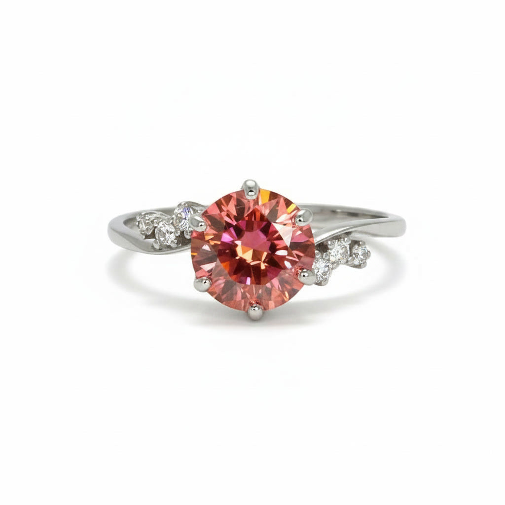 VVS1 Round Brilliant Cut 2CT Red Moissanite Ring