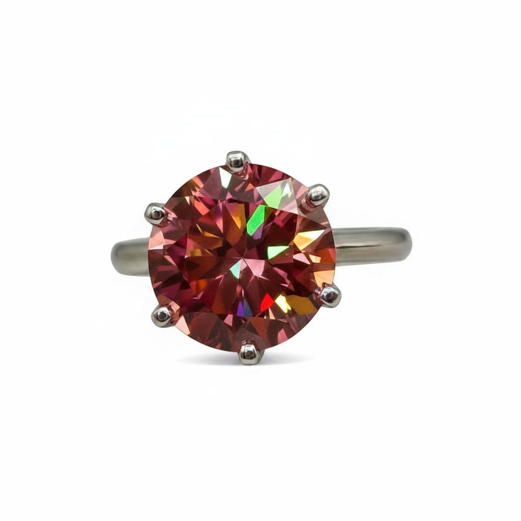 5CT VVS1 Round Brilliant Cut Red Moissanite Ring