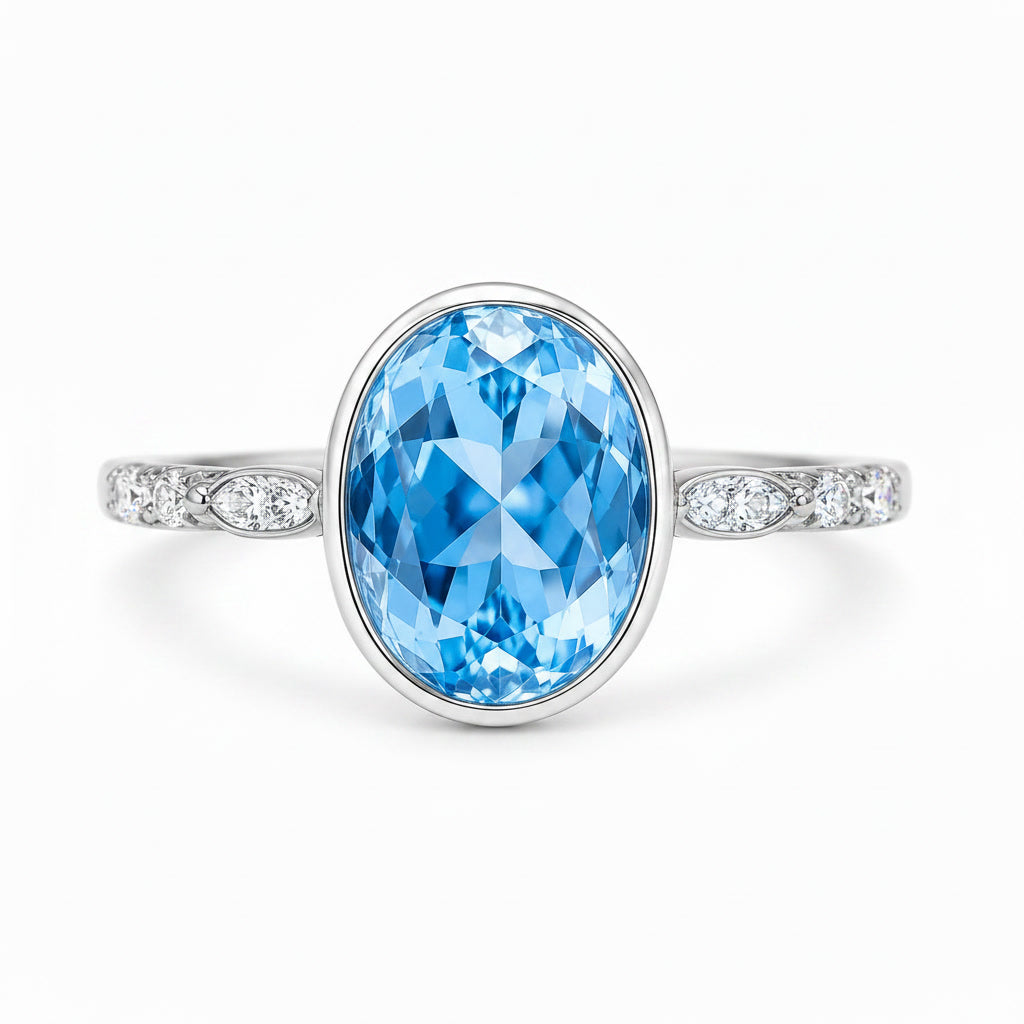 Natural Blue Topaz Ring 6x8mm 1.6CT 925 Sterling Silver